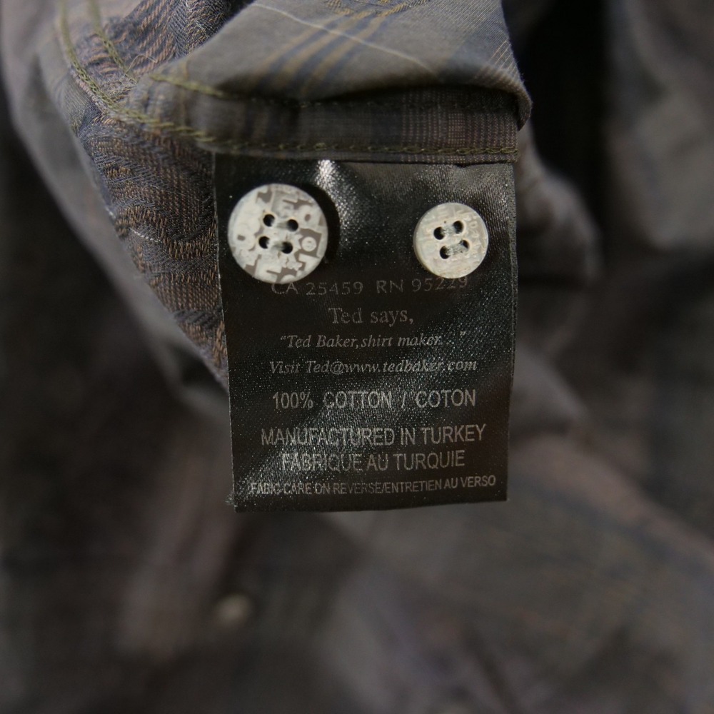 Ted Baker Shirt Mens Large Black Gray Button Up Plaid Floral Long Sleeve - Picture 10 of 10